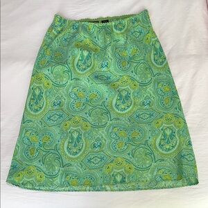 90s Style Silk Paisley Green Skirt size M